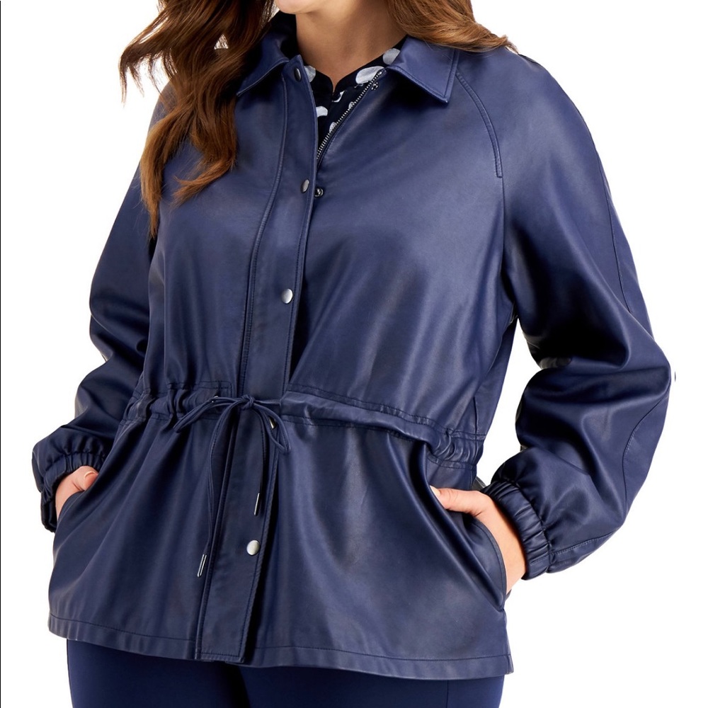 NWT Alfani 2X faux leather drawstring jacket